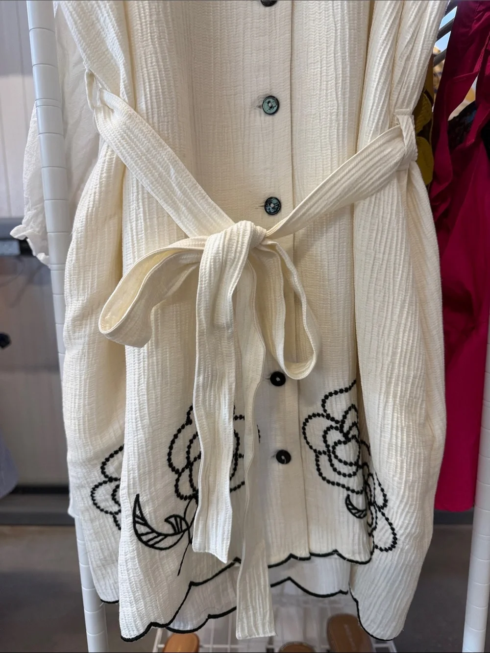 Umgee Cream Button-Front Dress with Black Floral Embroidery - Picture 7 of 10